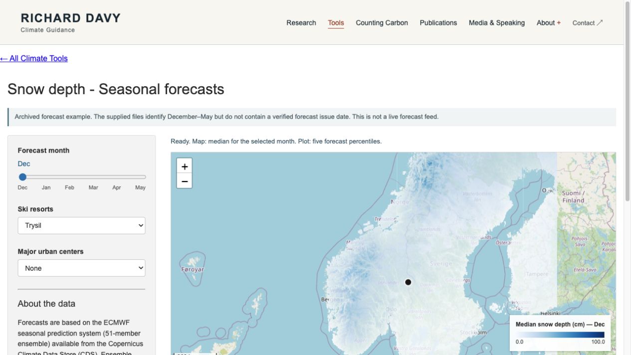 Seasonal snow depth interface screenshot